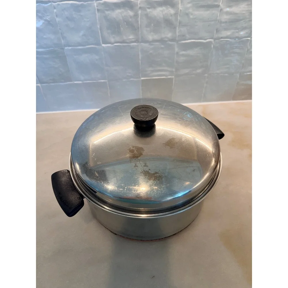 Vintage Revere Ware 1801 Copper Bottom Stock Pot Stainless Steel Lid 9 Inch 4 Qt